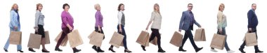 collage concept shoppers queuing isolated on white background