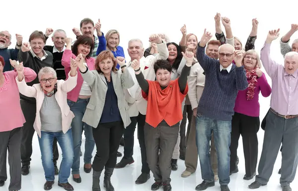 Group Senior People Raising Hands Celebrating Victory — Stock Photo, Image