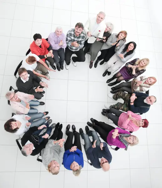 Top View Group Diverse Mature People Sitting Circle — Stock Photo, Image