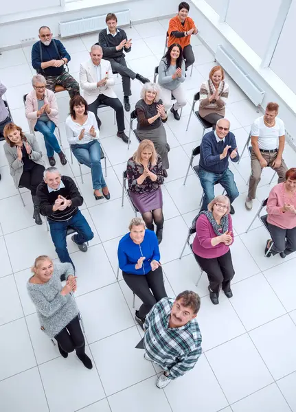 Top View Adult Participants Seminar Sitting Conference Room — Stock Photo, Image