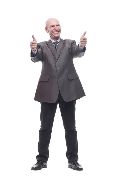 Full Growth Executive Business Man Pointing Isolated White Background — Stock Photo, Image