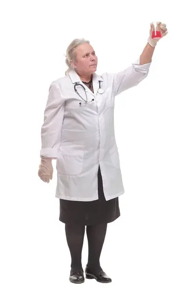 Female Scientist Holding Test Tube Blood Sample Making Research Clinical — Stock Photo, Image