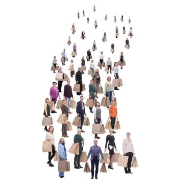 collage concept shoppers queuing isolated on white background