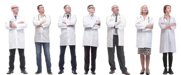 Group Doctors Standing Full Length Isolated White Background — Stock Photo, Image