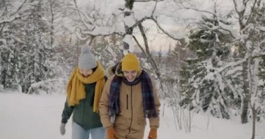 Çeşitli gençlerden oluşan bir grup kış günü ormanda yürüyüp arkadaşlığın ve doğanın tadını çıkarıyorlar.