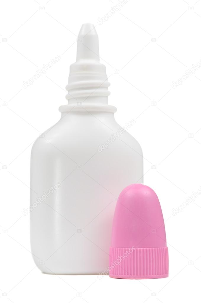 Medicine Dropper Bottle with Nose Drops Isolated on White Background