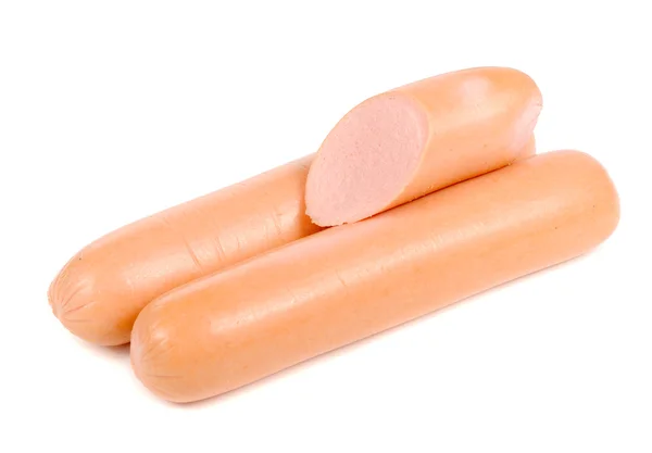 Salsichas Frankfurter isoladas sobre fundo branco — Fotografia de Stock