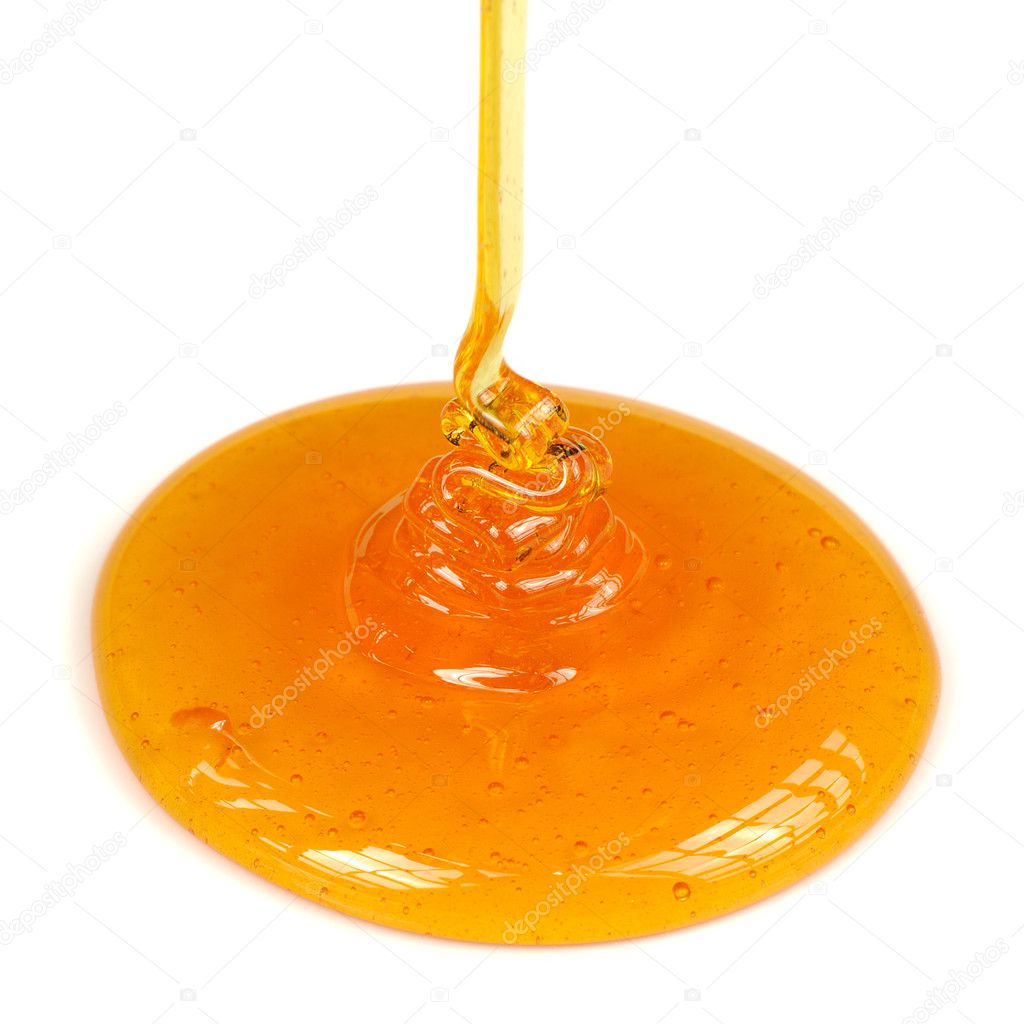 Pouring Honey on White Background