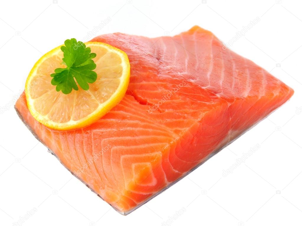 Salmon Fillet with Lemon Isolated on White Background