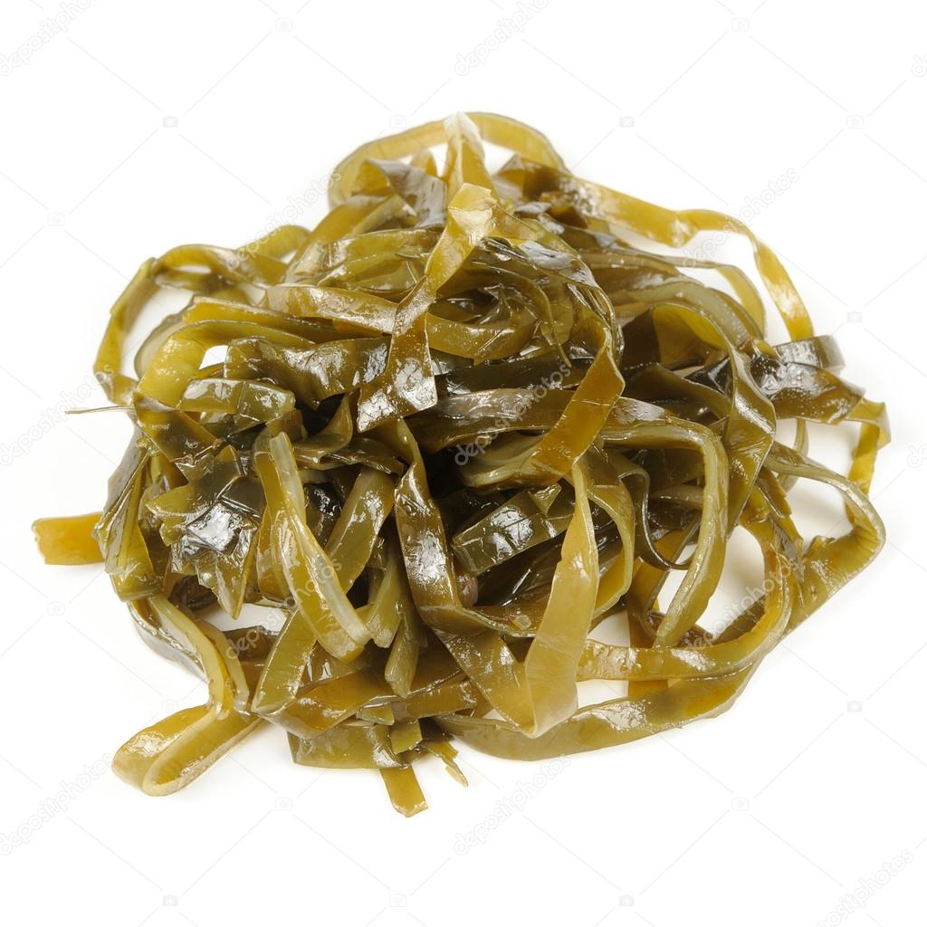 Pickled Kelp (Laminaria) Seaweed Isolated on White Background