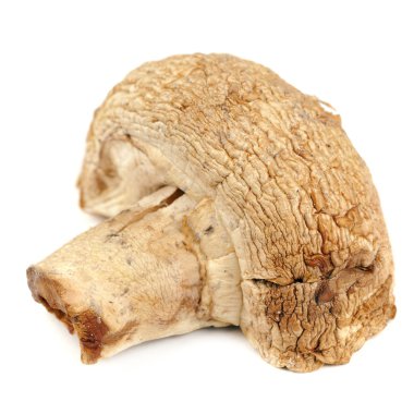 Beyaz arka plan üzerinde izole kavrulmuş beyaz düğme mantar (champignon)