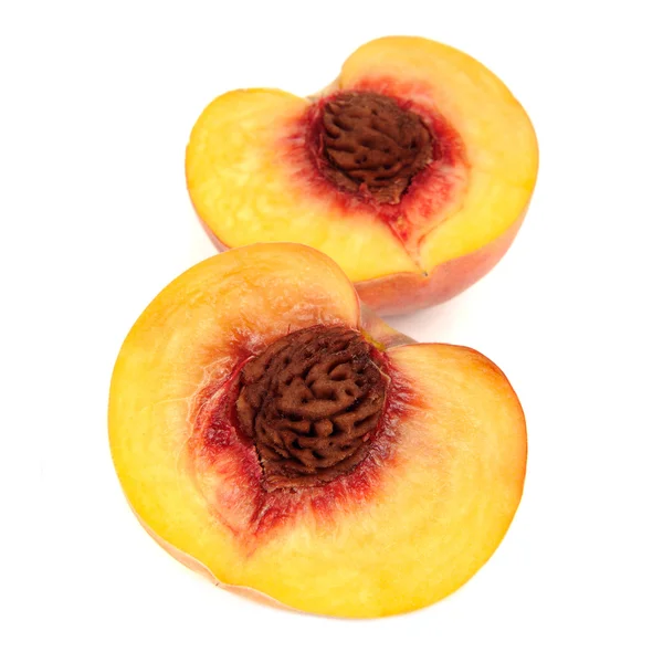 Two Halves of Peach Isolated on White Background — Stock Photo, Image