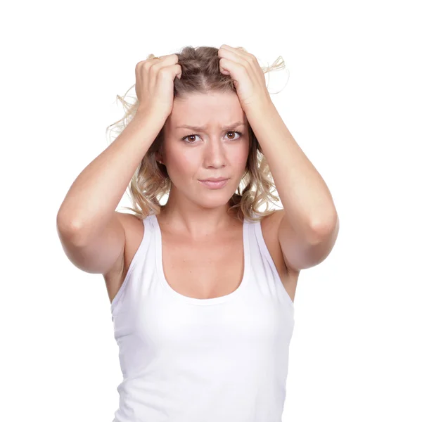 Woman tests a headache — Stock Photo, Image