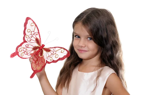 Niña con una mariposa en las manos —  Fotos de Stock