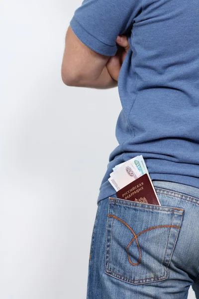 Russian ruble in jeans pocket — Stock Photo, Image