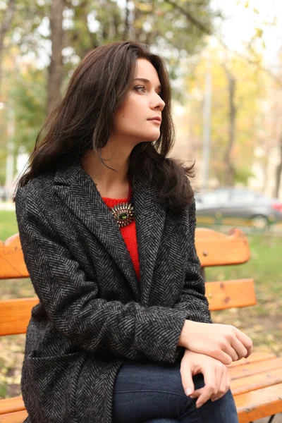 Mulher bonita no parque de outono — Fotografia de Stock