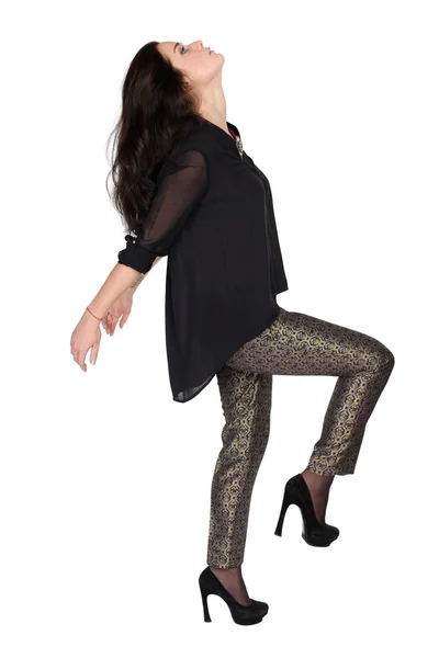 Bir kız pantolon ve siyah bluz moda portre — Stok fotoğraf