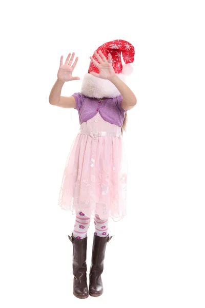 Portrait of happy little girl in Santa hat — Stock Photo, Image