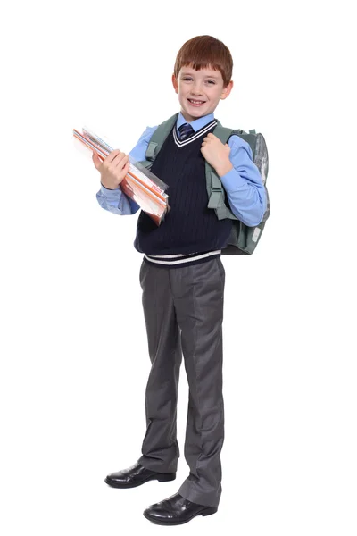 Porträtt av en skolpojke isolerad på vit bakgrund — Stockfoto