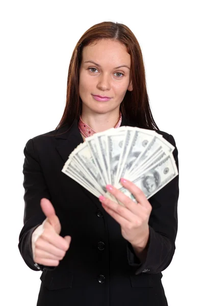 Young woman holding a 100 dollar bill Stock Photo