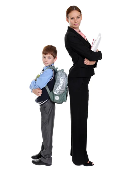 Schooljongen en leraar - rug aan rug — Stockfoto