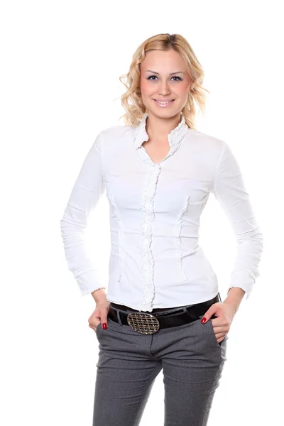 Portrait of beautiful woman in white shirt — Stock Photo, Image