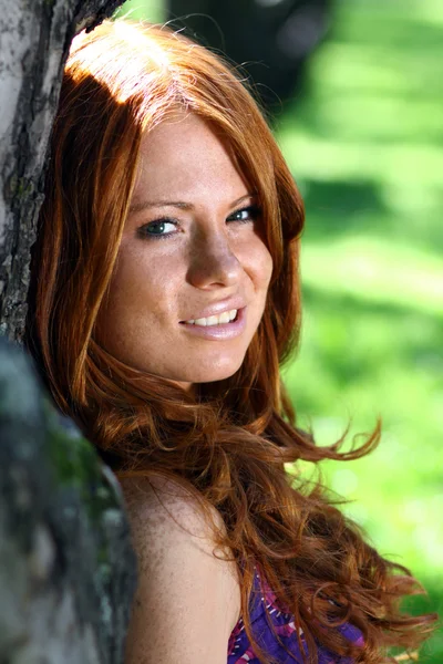 Portrait of red-haired beautiful young woman — Stock Photo, Image