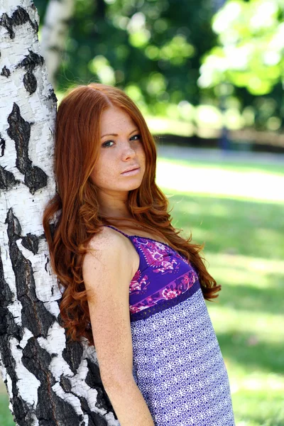 Portrait of red-haired beautiful young woman — Stock Photo, Image