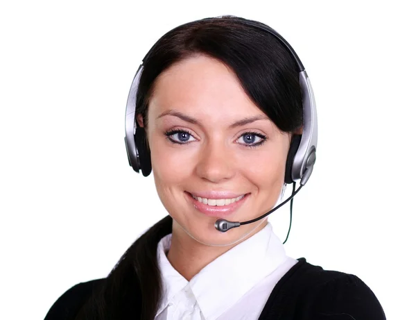 Portrait of a confident young female customer service agent with headset — Stock Photo, Image