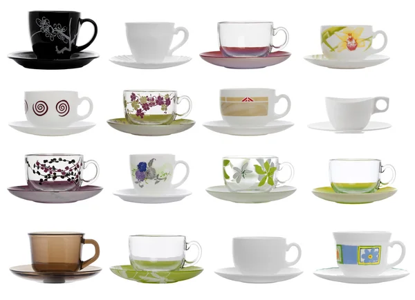 Collage of tea cups and saucers — Stock Photo, Image
