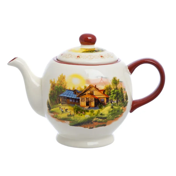 Keramik-Teekanne, isoliert auf weißem Hintergrund — Stockfoto