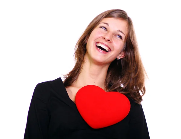 Young woman holding a heart — Stock Photo, Image