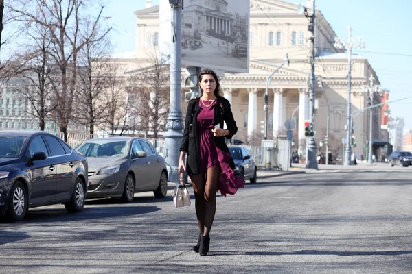 在秋季莫斯科街步行女人 — 图库照片