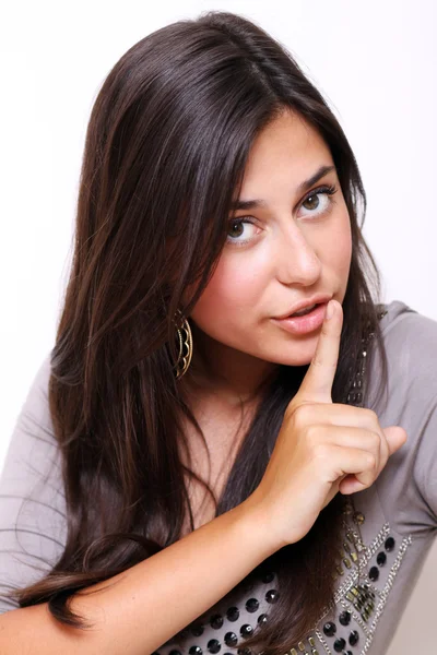 Young woman with silence sign — Stock Photo, Image