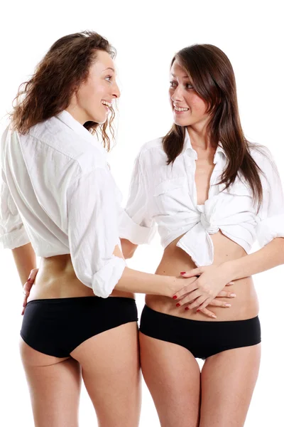 Çift kadınlar seksi Beyaz gömlekli — Stok fotoğraf