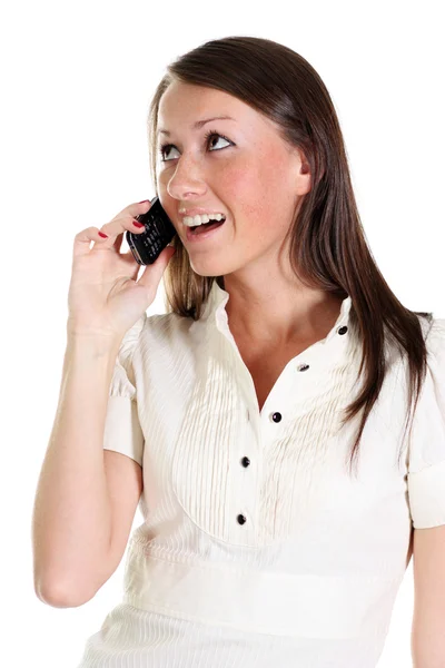 Happy woman talking on cell phone — Stock Photo, Image