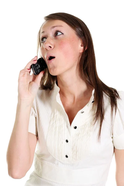 Happy woman talking on cell phone — Stock Photo, Image