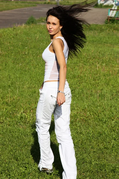 Fitness young woman in white — Stock Photo, Image