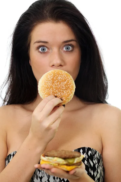 Beautiful woman with sandwich — Stock Photo, Image