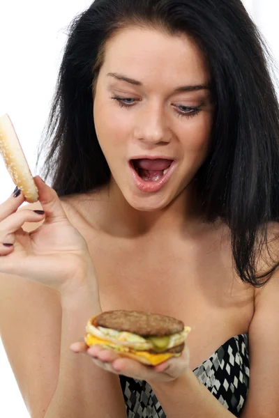 Beautiful woman with sandwich — Stock Photo, Image