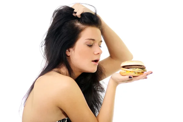 Schöne Frau mit Sandwich — Stockfoto