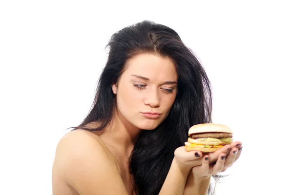 Mulher bonita com sanduíche — Fotografia de Stock