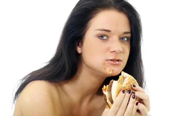 Beautiful woman with sandwich — Stock Photo, Image