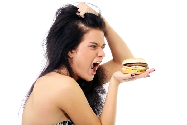 Beautiful woman with sandwich — Stock Photo, Image