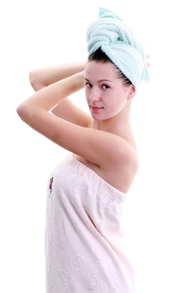 Closeup portrait of beautiful woman caring of her face — Stock Photo, Image