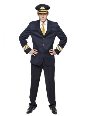 genç adam bir yolcu uçağı pilotu şeklinde