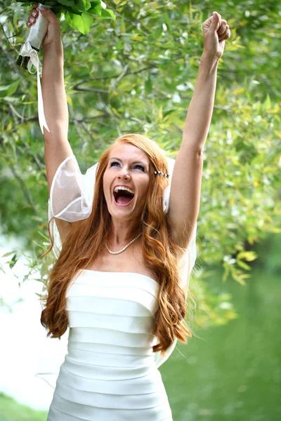 Beautiful red hair bride wearing wedding dress — Stock Photo, Image