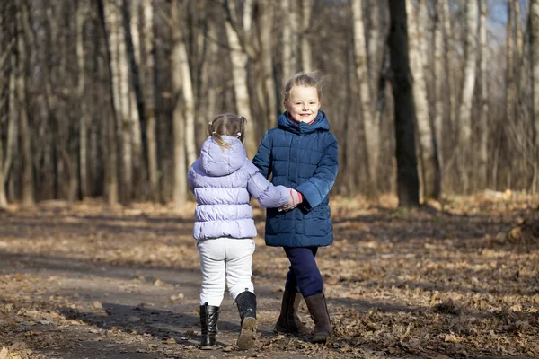 Dos hermanas en el parque de otoño — Foto de Stock