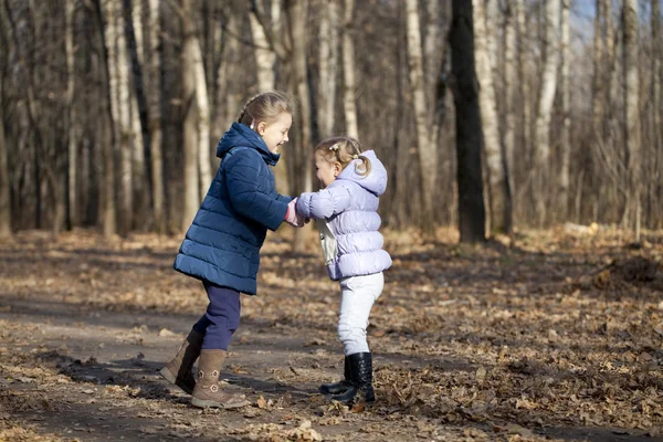 Two sisters in autumn park — Stock Photo, Image