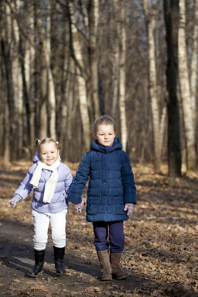 Dos hermanas en el parque de otoño — Foto de Stock